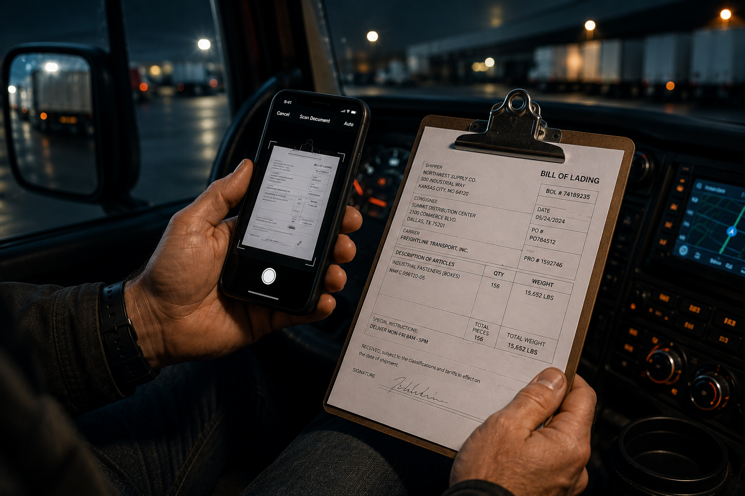 Driver scanning a bill of lading